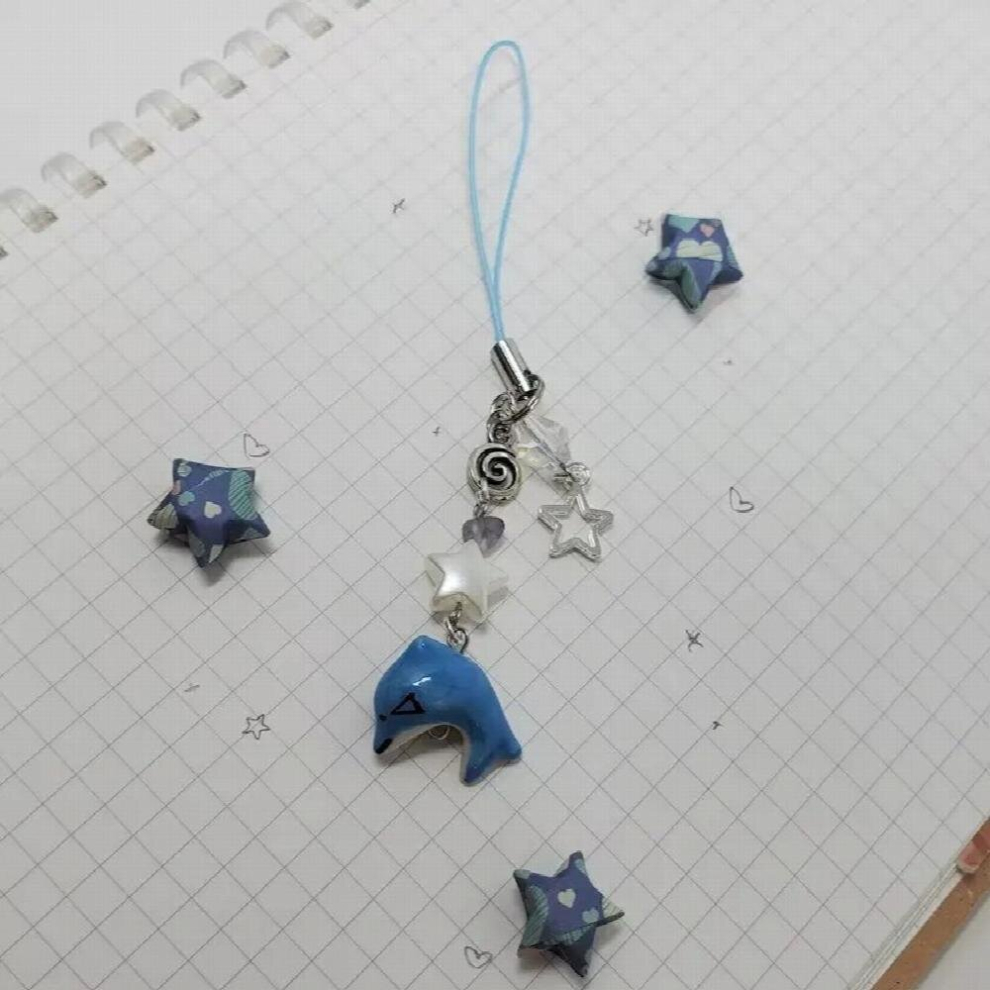 Ceramic Fish Beaded Keychain, Y2k Mobile Phone Chain Ocean Keychain Blue 885677696387