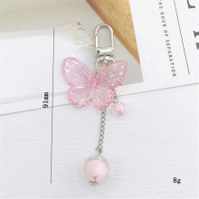 Laser Butterfly Key Chain Ball Tassel Keychain for Women GIrl Bag Pendant Purple Pink Insect Key Accessories Gift Jewelry