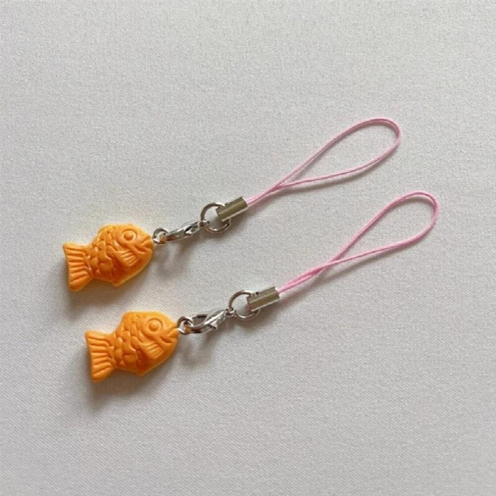 Fish Shaped Red Bean Pastry Snack Phone Charm Keychain Phone Chain Mobile Charm Creative Fish Keyring Accessories Red,Multicoloured 885677696738