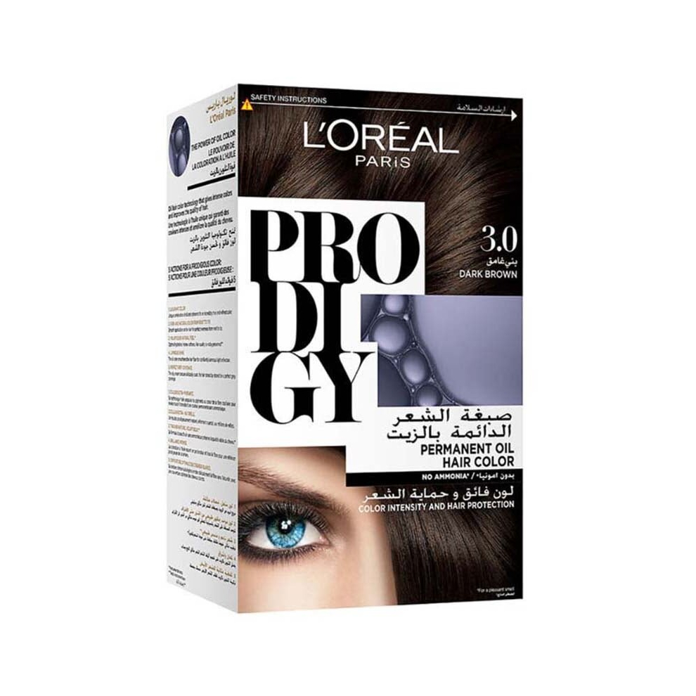 L'oreal Paris Prodigy Hair Treatment Permanent Oil Hair Color 3.0 Dark Brown 180grams