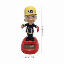 Solar Car Decoration Firefighter Shaking Head Doll Car Accessories Solar Powered Dancing Toy Home Tabletop Ornaments