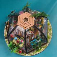 Dollhouse with Furniture Gardening Tool Kit LED Light Wooden Garden House Self Assembly Doll House Toys for Kids Adults