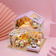 DIY Dollhouse Kit Wooden Doll Houses Doll House Furniture Kit with LED Light for Children Birthday Gift