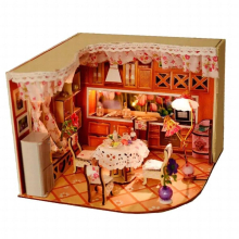 Wooden Dollhouse Time Apartment Model LED Light Furniture Kits Birthday Wedding