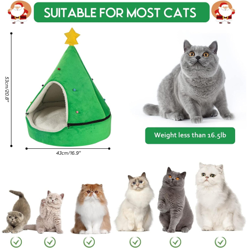 Cat Bed Christmas Tree Cat Tent House SelfWarming 2 in 1 Removable