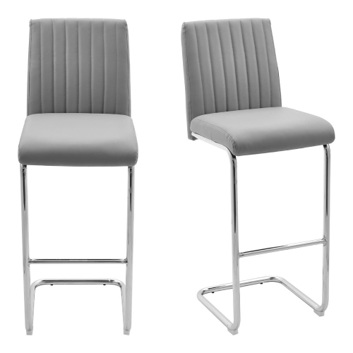 Living And Home (Grey) 2 Pcs PU Leather Bar Stools with Backrest for Pub Dining Room 1
