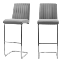 (Grey) 2 Pcs PU Leather Bar Stools with Backrest for Pub Dining Room