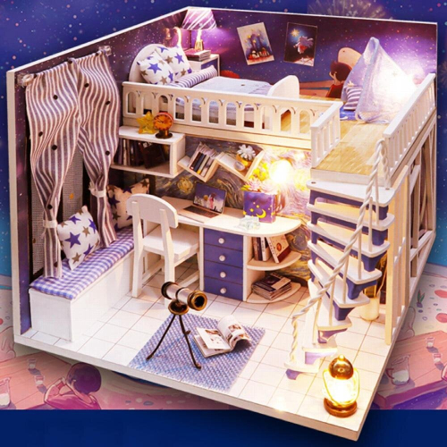 Dollhouse LED Light Case Wood Starry House 3D Puzzles 2