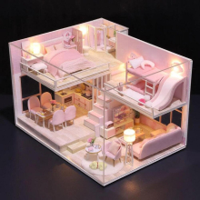 Mini DIY 1:12 Wooden Dollhouse with LED Light Dollhouse for Kids