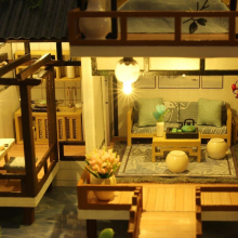 Wood Dollhouse with Furniture LED Light Crafts DIY 3D Puzzles Self Assembly Doll House Home Decor