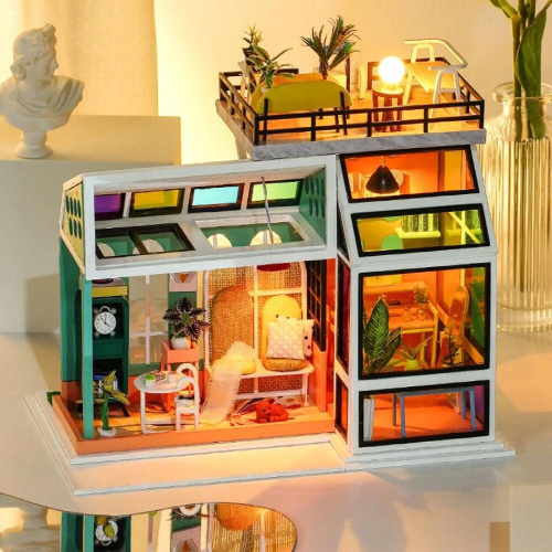 Handcraft Dollhouse LED Light Modern Conservatory Self-assembly for
