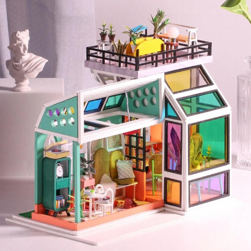 Handcraft Dollhouse LED Light Modern Conservatory Self-assembly for 1