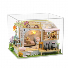 Dollhouse with LED Light Wooden Cat And Coffee House Toys for