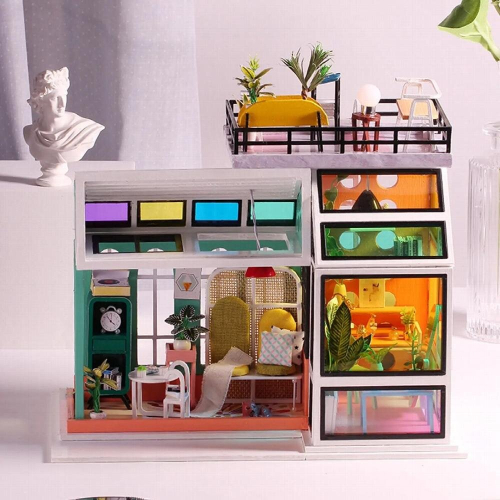 Handcraft Dollhouse LED Light Modern Conservatory Self-assembly for 2