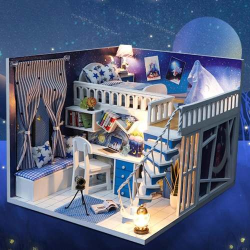 Dollhouse LED Light Case Wood Starry House 3D Puzzles 1