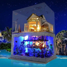 DIY Villa Doll House with Furniture LED Light Wooden Dollhouse Assemble Toy Doll Props Creative DIY Wooden House Toys