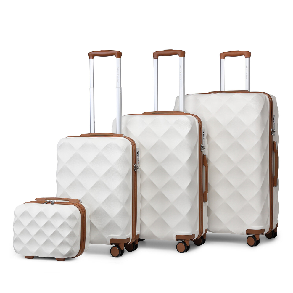 (Cream, 13/20/24/28 Inch) 1 to 4 Pcs ABS Hard Shell Travel Suitcase with TSA Lock