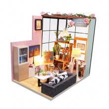 Wooden Dollhouse with LED Light Dustproof Cover Holiday Gift