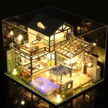 Handcraft Dollhouse with Furniture LED Light Wooden Crafts Garden Creative D Puzzles Doll House Assembly for Girls