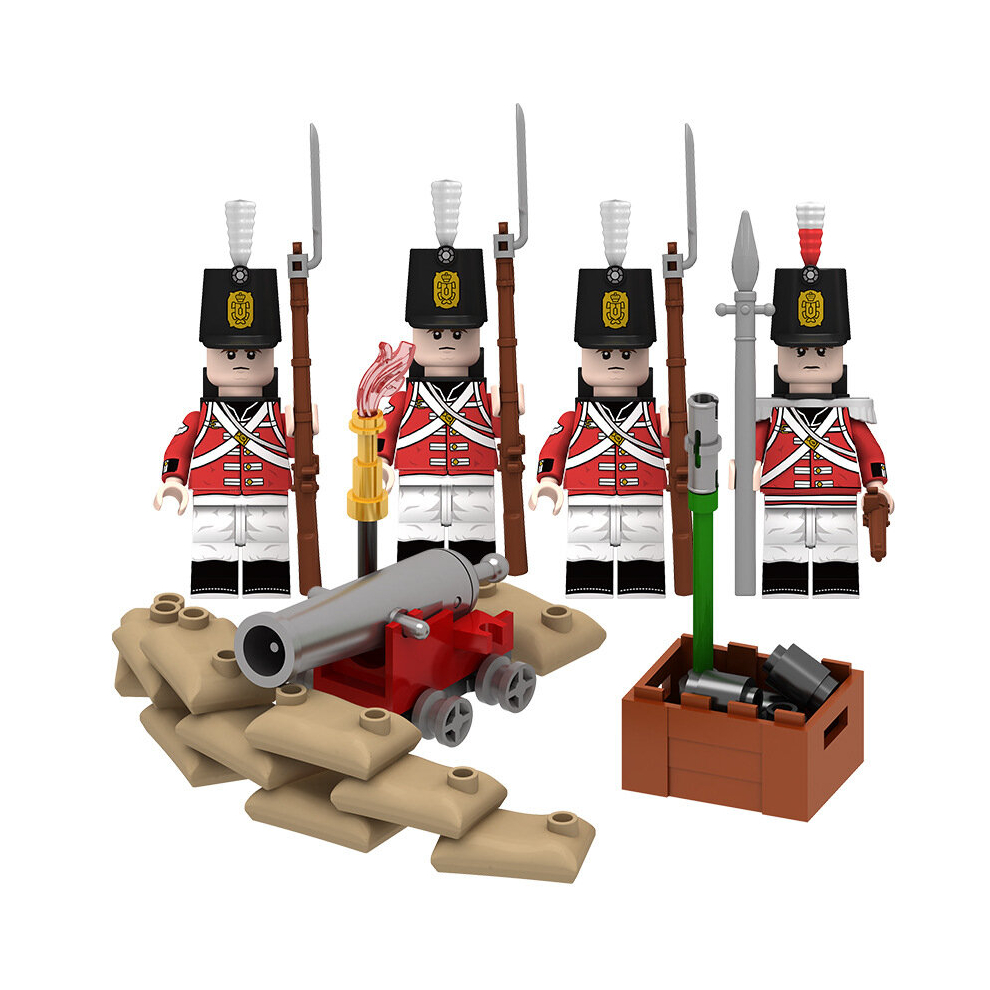 (Swiss Grenadier Trench) Napoleon British Medieval Naval Cannon War Small Scene Building Blocks Doll Toy