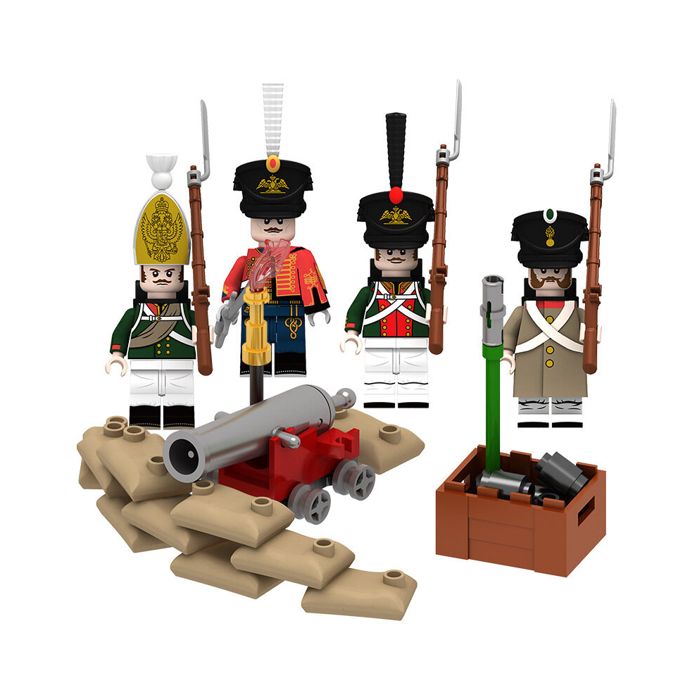 (Bluecoats Navy Trench) Napoleon British Medieval Naval Cannon War Small Scene Building Blocks Doll Toy