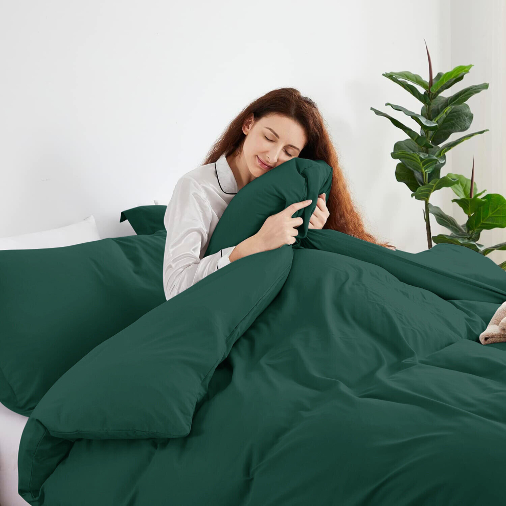 (Emerald Green, Super King: 260 x 220 cm) Plain Duvet Quilt Cover Bedding Set & Pillowcases Pair