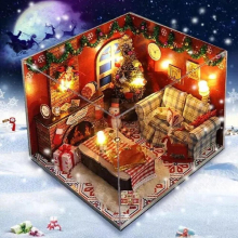 DIY Wooden Dollhouse Christmas 3D Doll Houses Furniture With LED Light Kits Assemble Toys Children Gift Casa