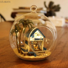 Doll House Model Kits DIY Glass Ball with LED Light Wooden Assembling Dollhouse Toy Creative Xmas Gift