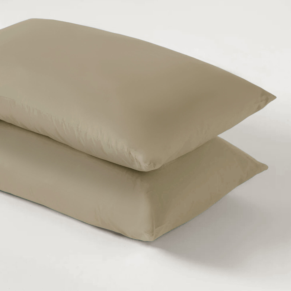 (Beige, 2 x Pillow Cases) Plain Duvet Quilt Cover Bedding Set & Pillowcases Pair