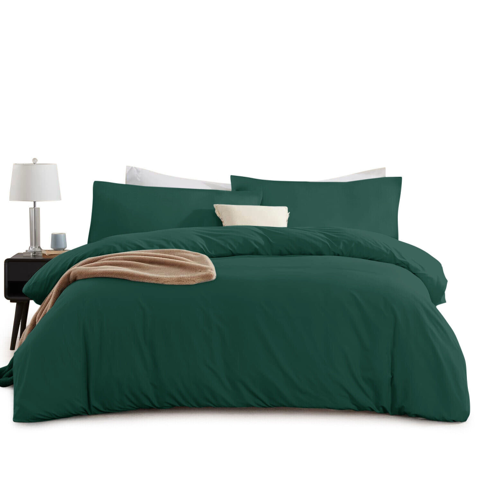 (Emerald Green, Double: 200 x 200 cm) Plain Duvet Quilt Cover Bedding Set & Pillowcases Pair