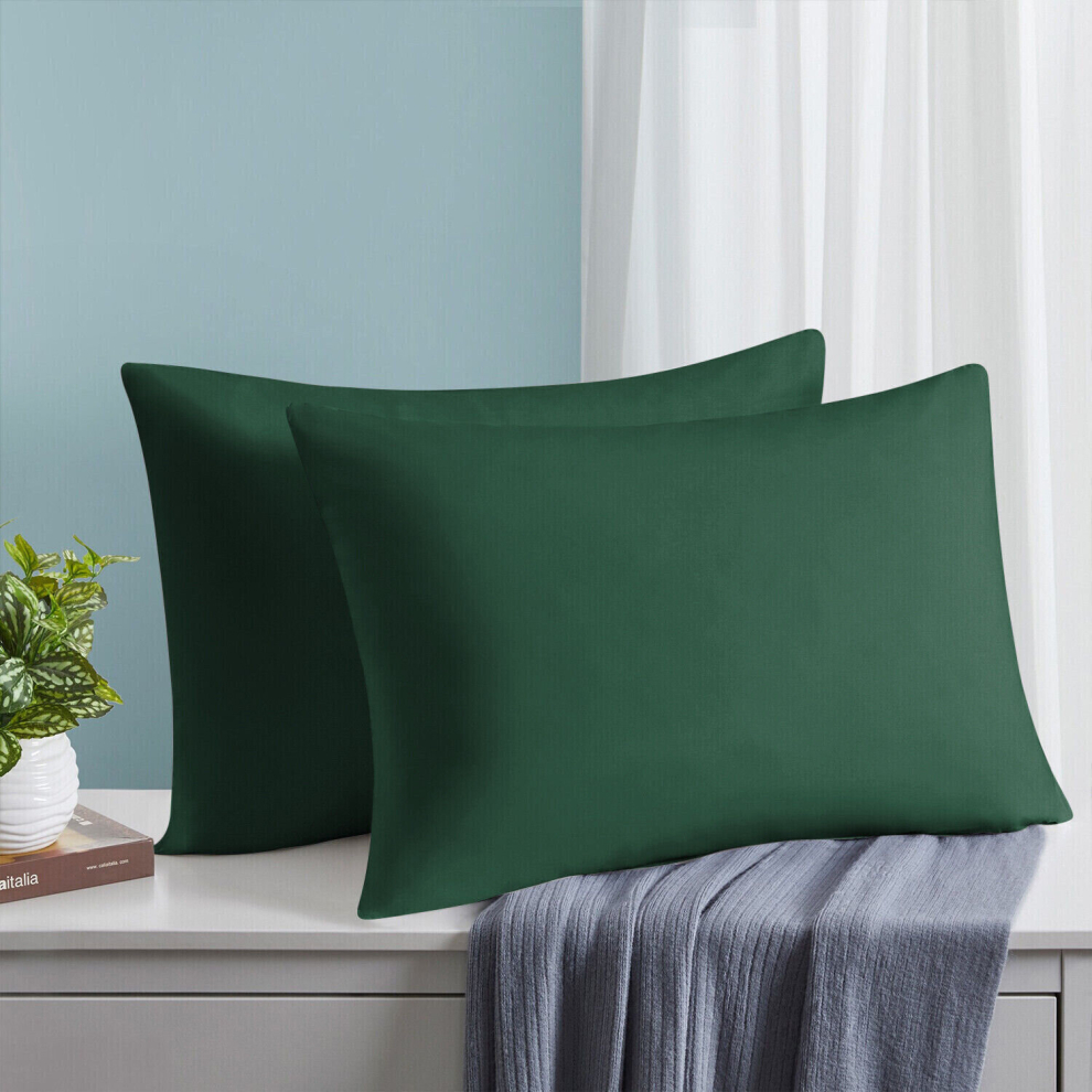 (Emerald Green, 2 x Pillow Cases) Plain Duvet Quilt Cover Bedding Set & Pillowcases Pair