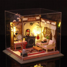 Handcraft Wooden Dollhouse with Furniture LED Light for Girls Home Decor