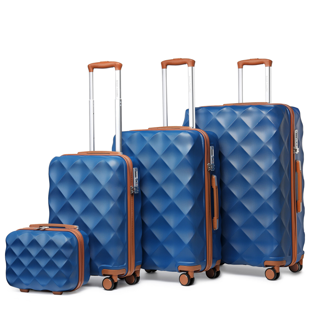 (Navy/Brown, 13/20/24/28 Inch) 1 to 4 Pcs ABS Hard Shell Travel Suitcase with TSA Lock