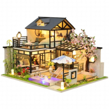 Wood Dollhouse with Furniture LED Light Kit Doll House Puzzles Building Kit Villa Room Birthday