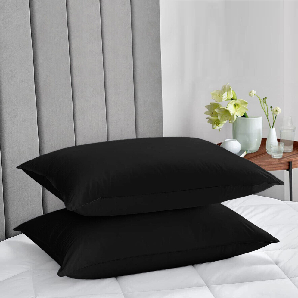 (Black, 2 x Pillow Cases) Plain Duvet Quilt Cover Bedding Set & Pillowcases Pair