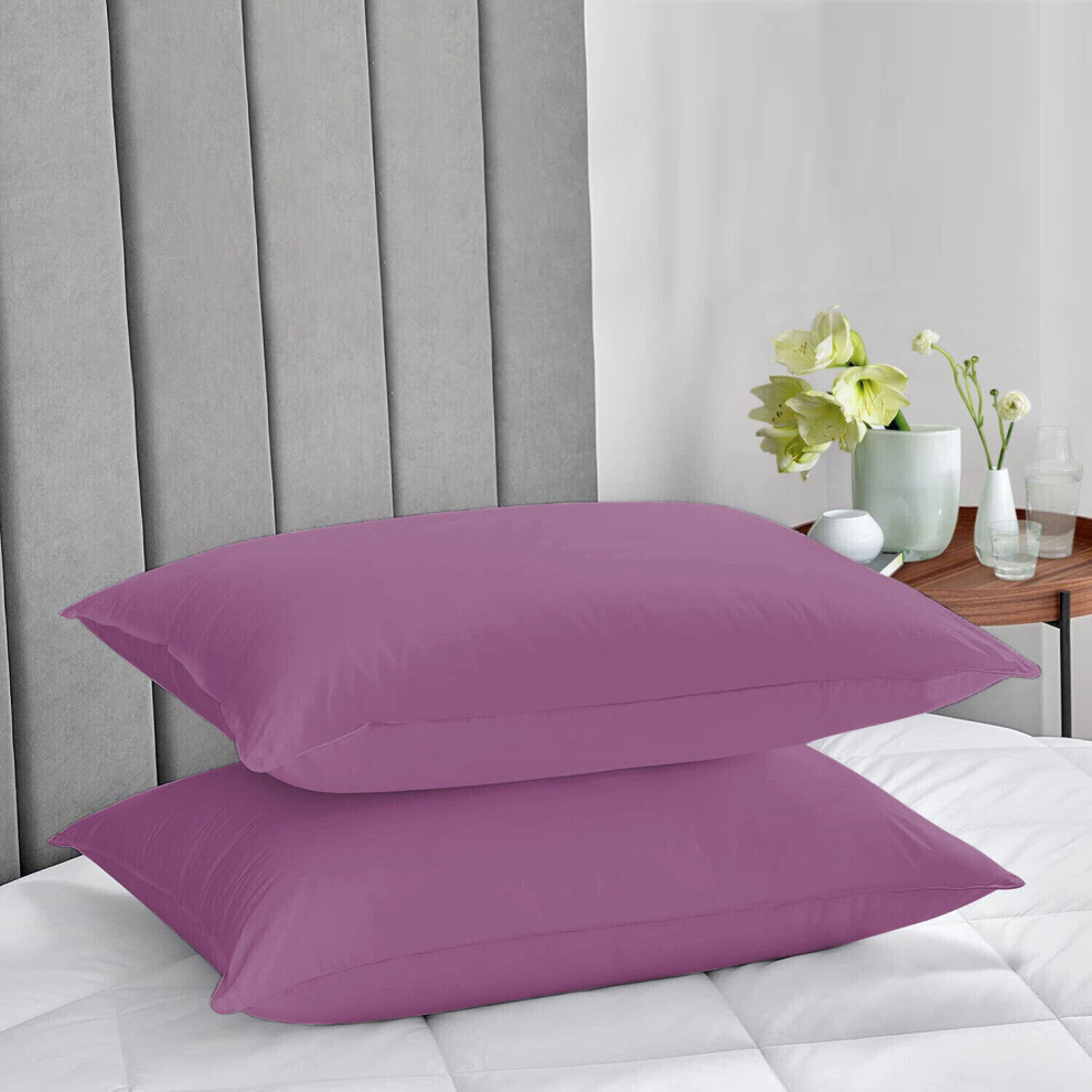 (Purple, 2 x Pillow Cases) Plain Duvet Quilt Cover Bedding Set & Pillowcases Pair