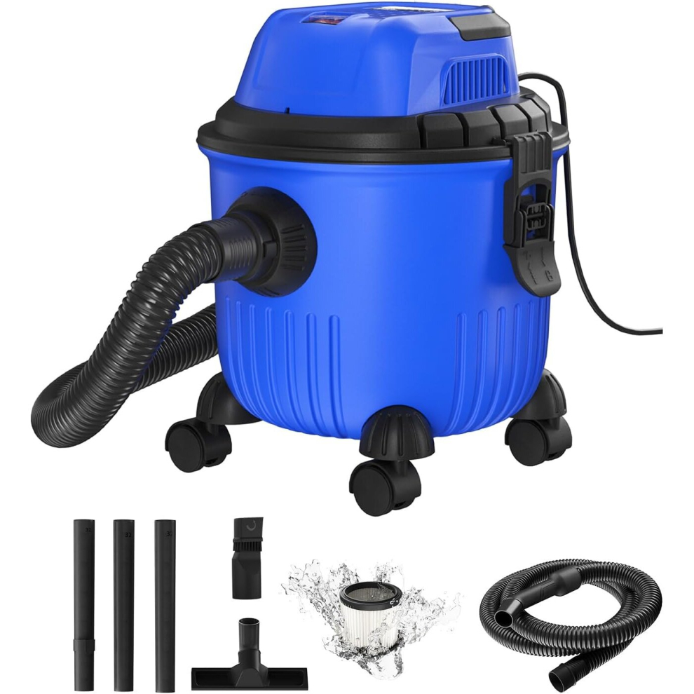 3-in-1 Wet & Dry Vacuum Cleaner 15L, 16KPa Suction, 800W with Blower, 360 Degree Brush Head, 2-in-1 Nozzle - Garage & Workshop Use