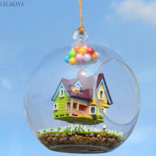 DIY Glass Ball Doll House Wooden Home Model Kits LED Light Assembling Dollhouse Toy Ideal Gift