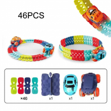 Race Car Racing Track Set Changeable Track with LED Light-Up Flexible Railway Assembled Track Birthday Gift for Kids Boys Toy