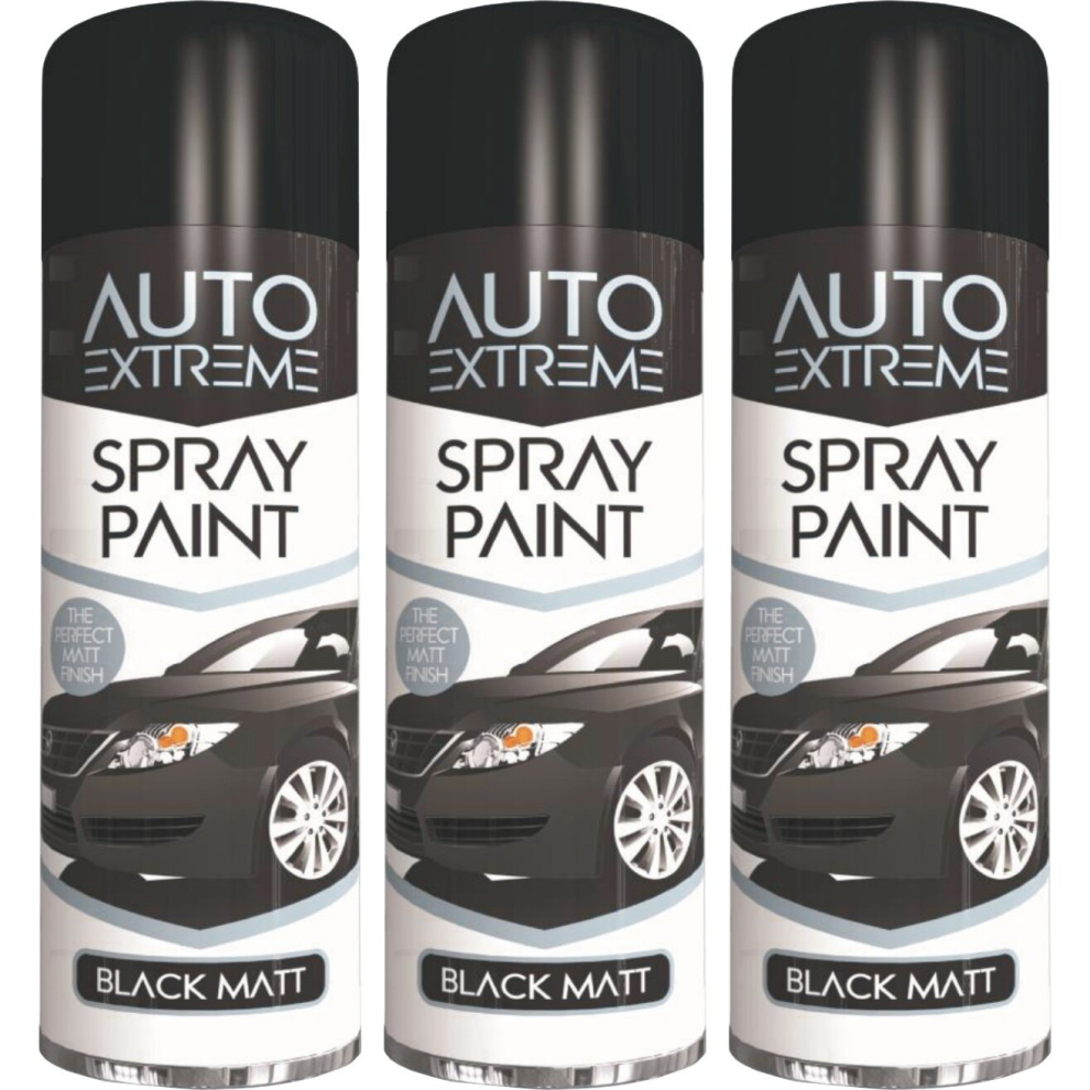 3 x 250ml Auto Extreme Black Matt Spray Paint, Perfect Matt Finish