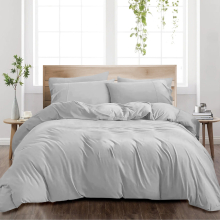 (Double: (200 x 200) cm, Silver) Duvet Quilt Cover Bedding Set Plain with Pillowcases Pair