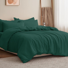 (Single: (137 x 200) cm., Green Emerald) Duvet Quilt Cover Bedding Set Plain with Pillowcases Pair