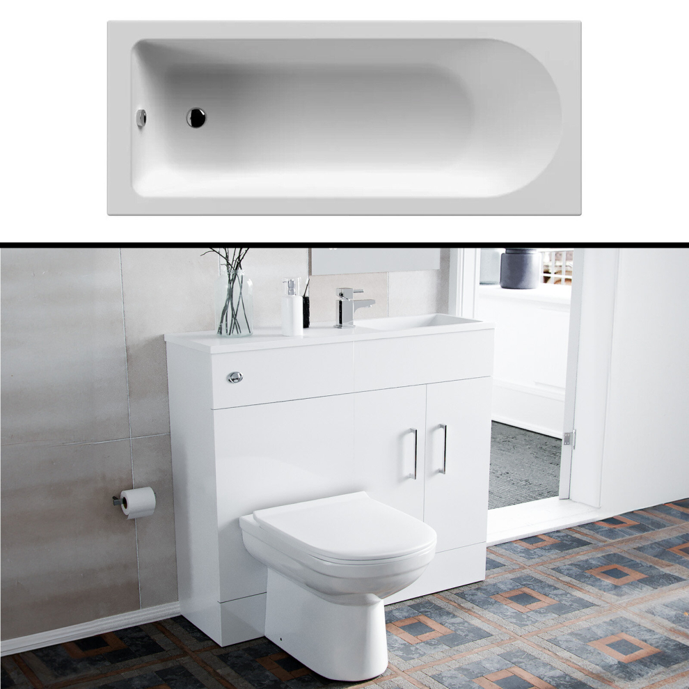 Slimline Vanity Basin, WC Toilet and Round Single Ended Bath Tub Bathroom Suite