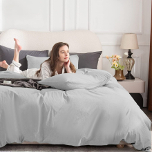 (Super King: (260 x 220) cm, Silver) Duvet Quilt Cover Bedding Set Plain with Pillowcases Pair