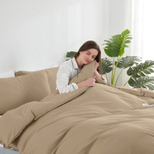 (Double: (200 x 200) cm, Beige) Duvet Quilt Cover Bedding Set Plain with Pillowcases Pair