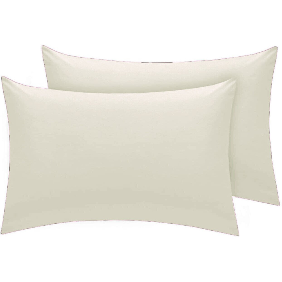 (Pillowcases Pair: (50 X 75) cm, Cream) Duvet Quilt Cover Bedding Set Plain with Pillowcases Pair