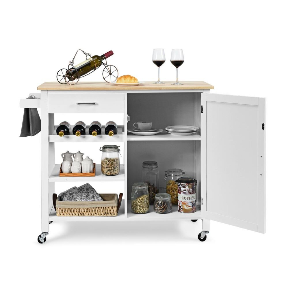 Kitchen Island Storage Trolley Rolling Cart Shelves Cupboard Cabinet Wine Rack