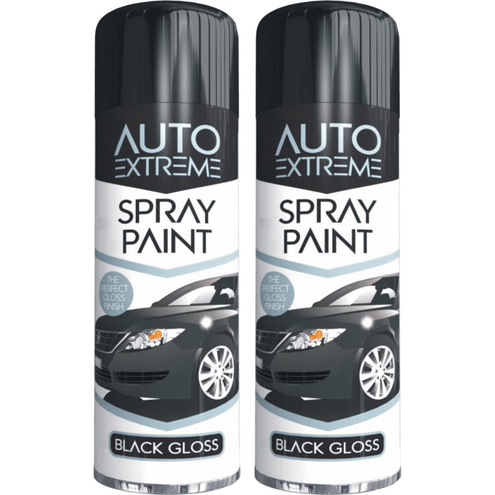 2 x 250ml BLACK GLOSS Spray Paint Aerosol Auto Extreme Car Van Bike