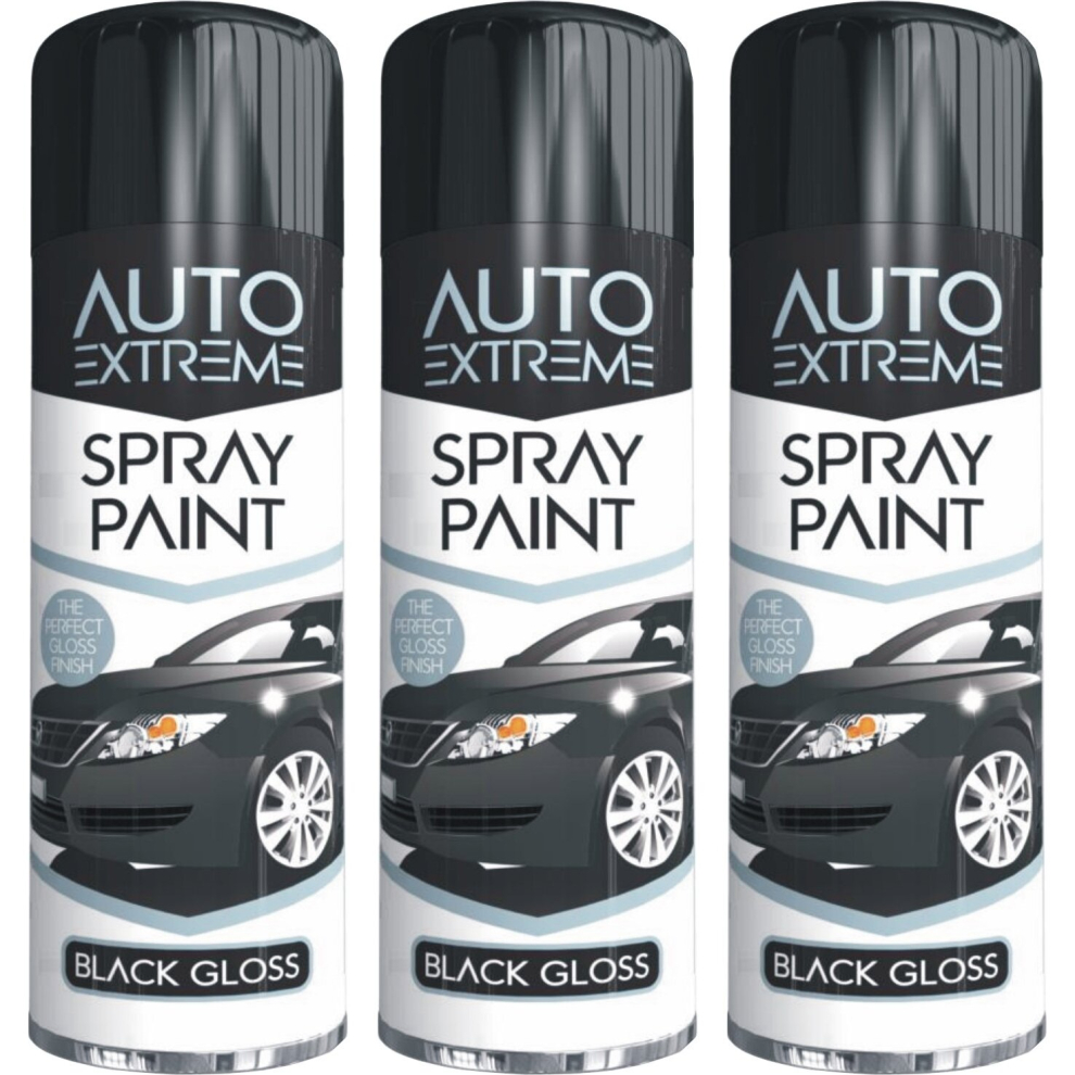 3 x 250ml BLACK GLOSS Spray Paint Aerosol Auto Extreme Car Van Bike