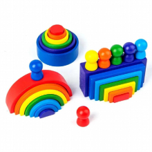Rainbow Blocks Set Natural Wooden Toys Jigsaw Puzzle Children Stacking Building Block Homeschool Supplies Educational Baby Gift